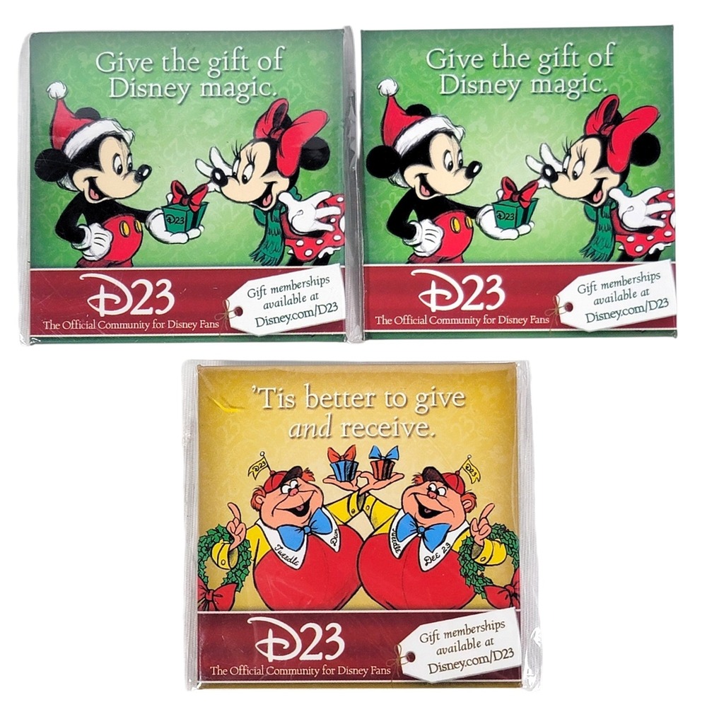 Disney D23 Christmas Pins Buttons Lot of 3 Mickey Minnie Mouse Tweedle Dee Dum